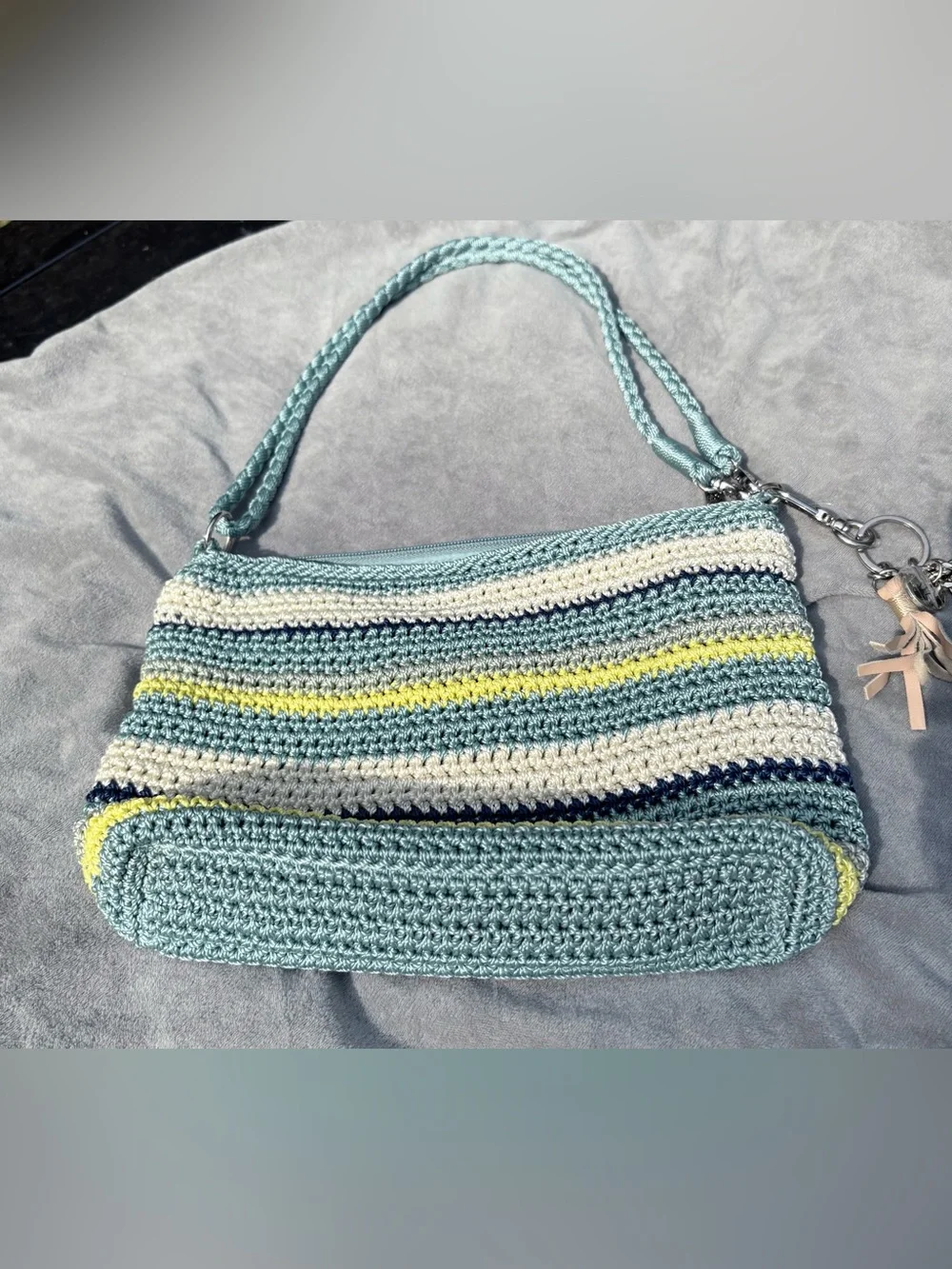 The Sak Striped Crochet Shoulder Bag in Aqua, Navy, Cream & Yellow